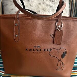 ISO.  Coach Brown Leather Tote with Snoopy Design